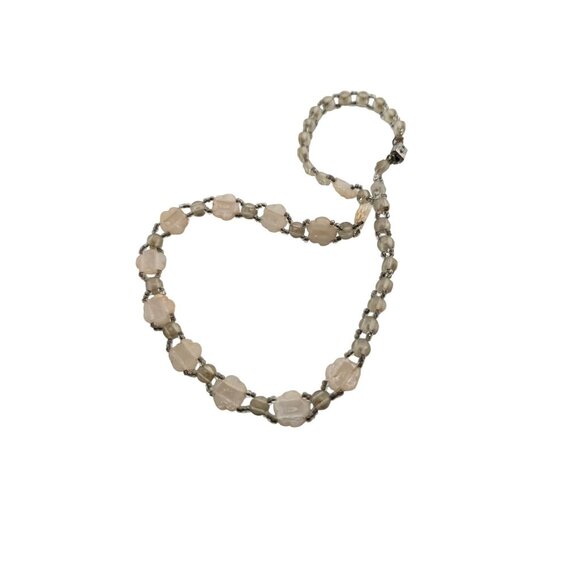 Art Deco Beaded Glass & Celluloid Flower Necklace (A8101) - Picture 4 of 5